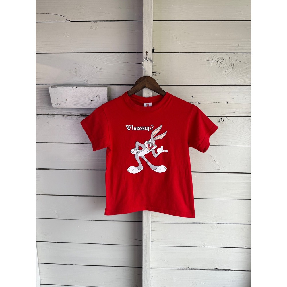 Six Flags Looney Tunes Bugs Bunny Whasssup Red Graphic T-Shirt Kids Medium USA